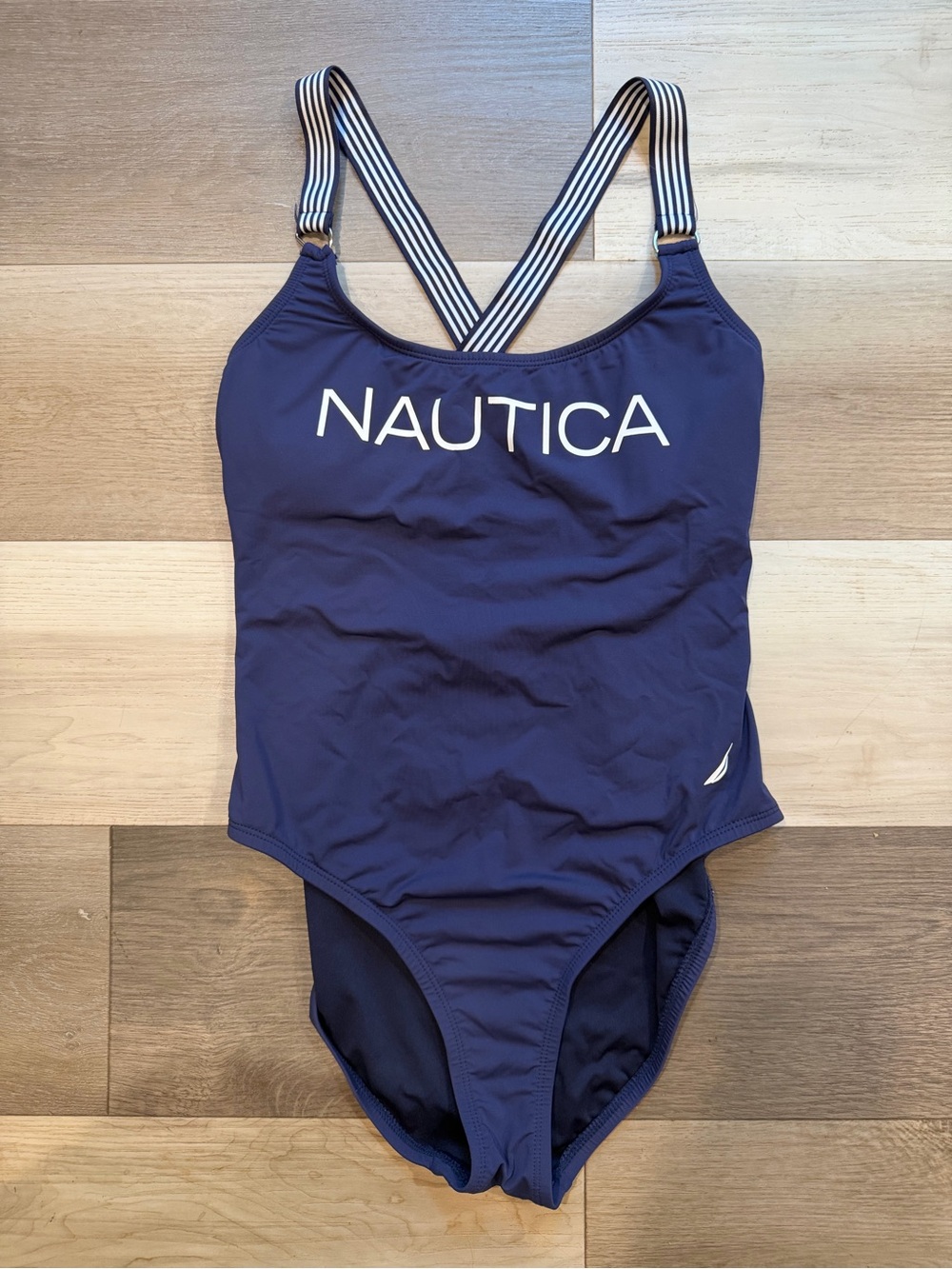 Nautica Navy Blue One-Piece Swimsuit with Striped Crossback